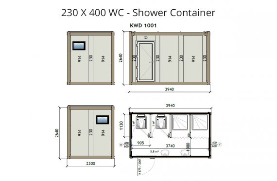 KW4 230X400 WC - Ντουζιέρα