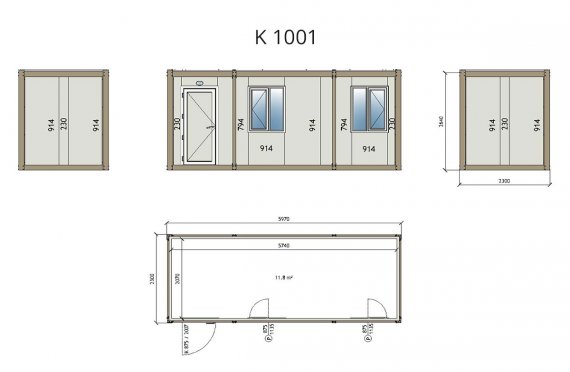 Κοντέινερ γραφείου τύπου flat pack  K1001