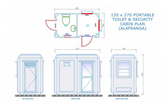Φορητή τουαλέτα και καμπίνα ασφαλείας 150x270